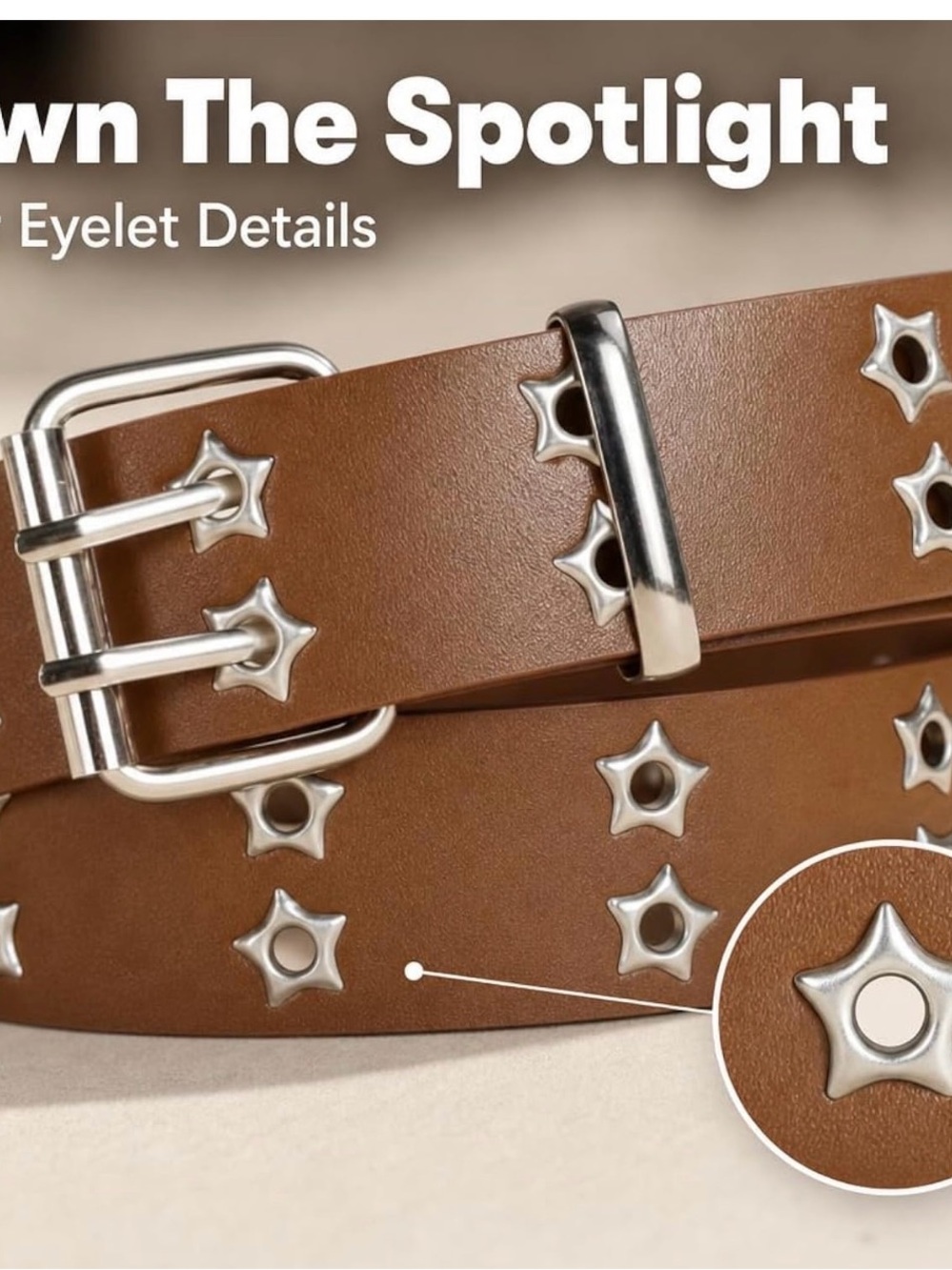 1pc Y2K Punk Belt Star Double Buckle PU Leather Gothic Emo Grunge Unisex
